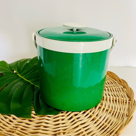 Georges Briard Vintage Green and White Mod Mid Century Modern Ice Bucket w/ lid - Picture 16 of 16